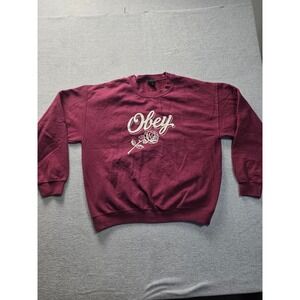 Obey Propaganda No 89 Rose Logo Crewneck‎ Sweatshirt Maroon Burgundy Mens Large